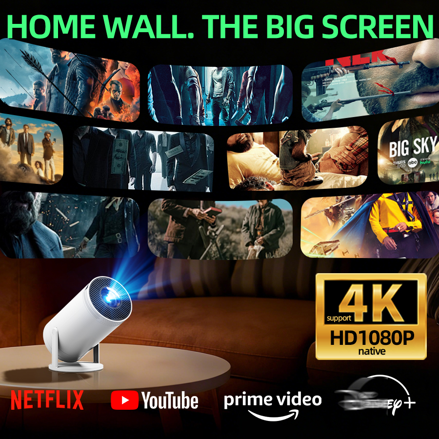Home Cinema Speaker System - 4K home theater projector, built-in WiFi,